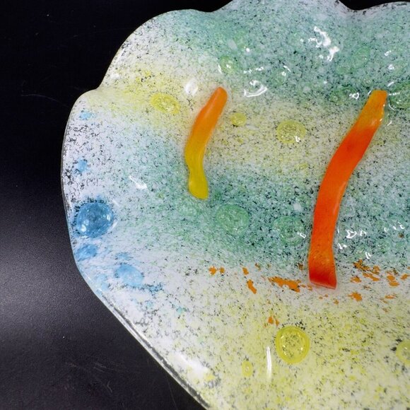 Hand Made Fused Art Glass Dish Plate Ruffled Edges Multicolor Glass Hand Crafted - Picture 11 of 16